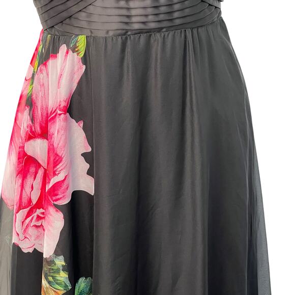 One33 Social Chiffon Strapless Gown Black Floral Pleated Maxi Bow Dress Size 2 - Picture 4 of 16